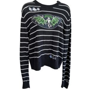 SWIXXZ Bat Black Distressed Sweater Womens Small Goth Punk Skater Witchy
